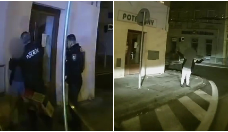 VIDEO: Opilého muže honila v noci mlsná, kopanci se snažil probojovat do obchodu, okolo zrovna jela policie