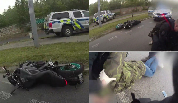 VIDEO: Zfetovaný muž ujížděl policii na kradené motorce, zastavil ho až zátaras a následný karambol