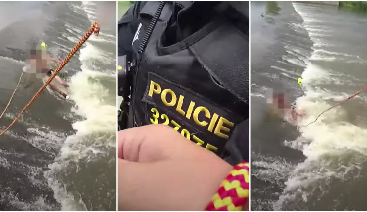VIDEO: Policisté tahali z řeky u jezu prochladlého a vyčerpaného muže, ve vodě byl několik hodin