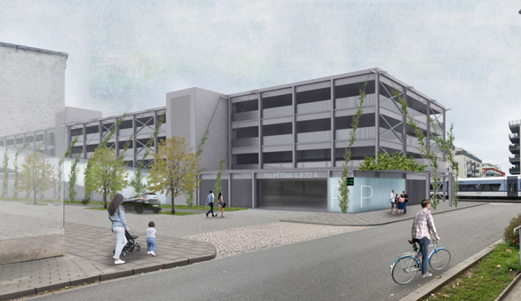 Vizualizace parkovacího domu v Poupětově ulici