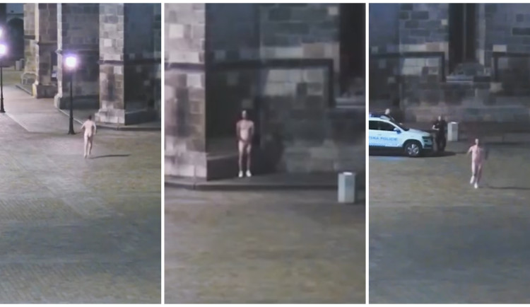VIDEO: Naháč marně skrýval před policisty své bledé půlky za katedrálou