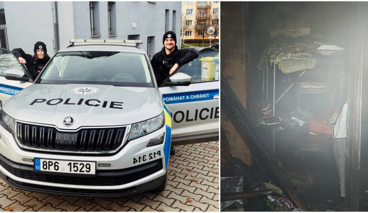 Policisté zachránili z hořícího domu postiženou ženu a jejího psa, vynesli je v náručí