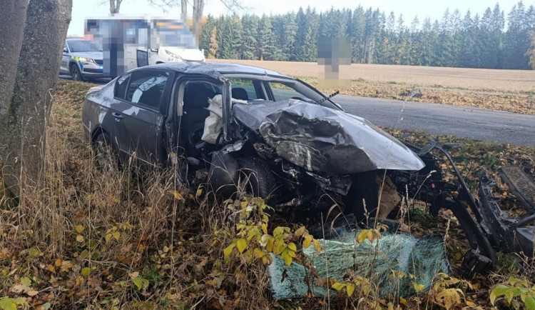 Mladík našel klíče od cizího auta, jeho jízda skončila nárazem do stromu u Toužimi