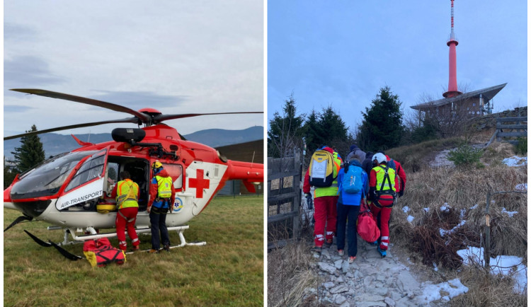 Muž v horách uklouzl a zranil se. Vyrazil pro něj vrtulník a horští záchranáři