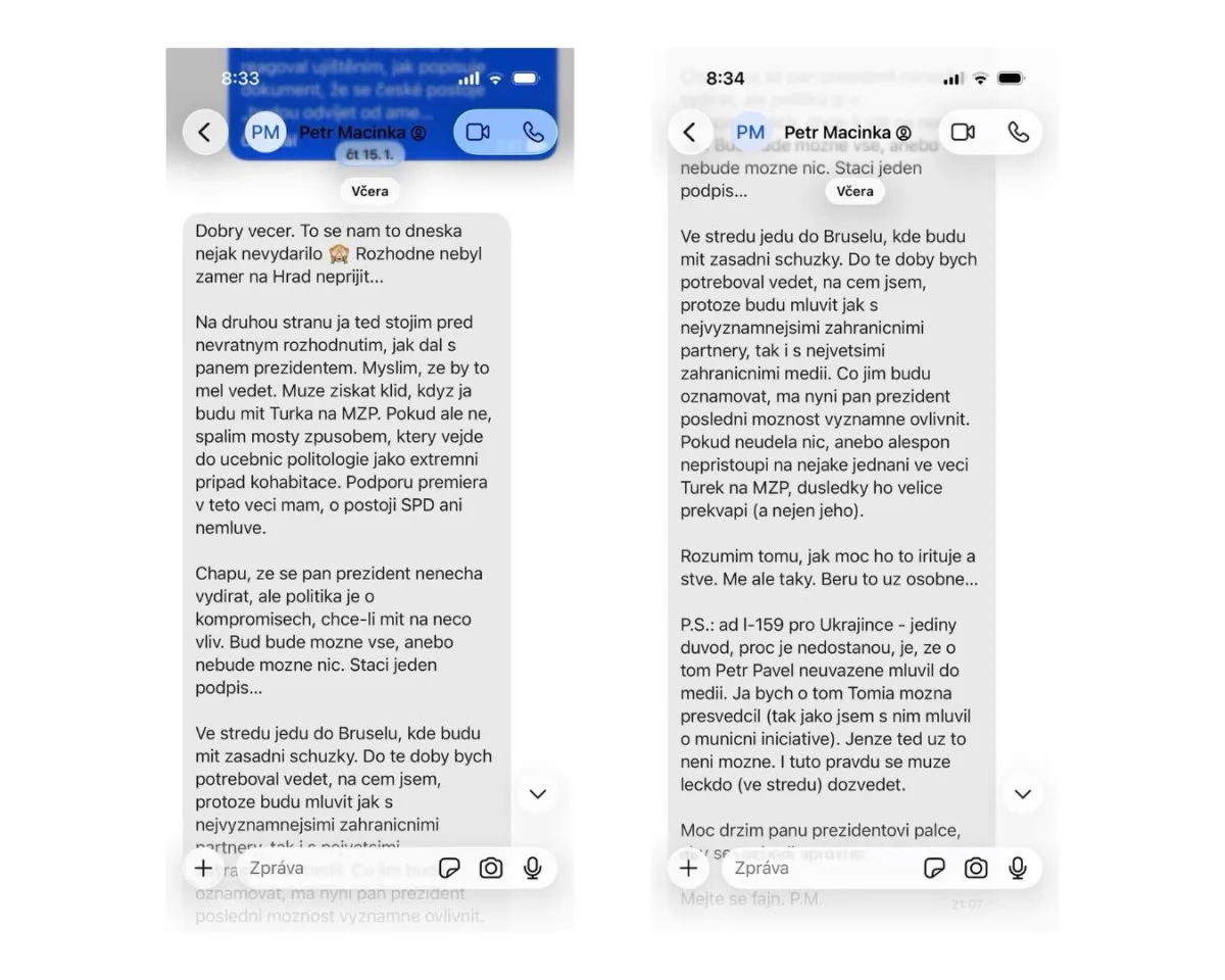 Macinkovy textovky pro kancelář prezidenta už řeší policie