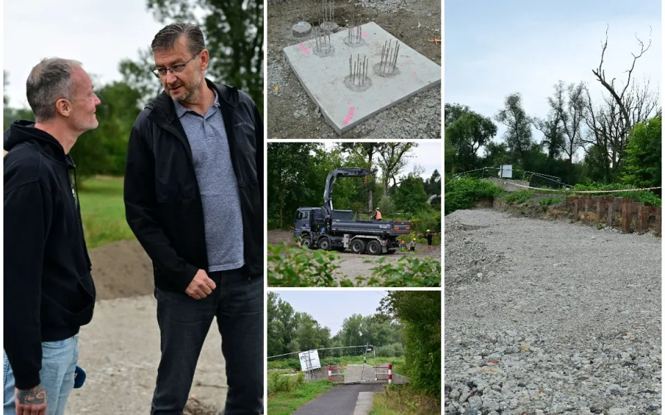 Dělníci i nadále staví novou lávku v Karviné, montáž bude na podzim